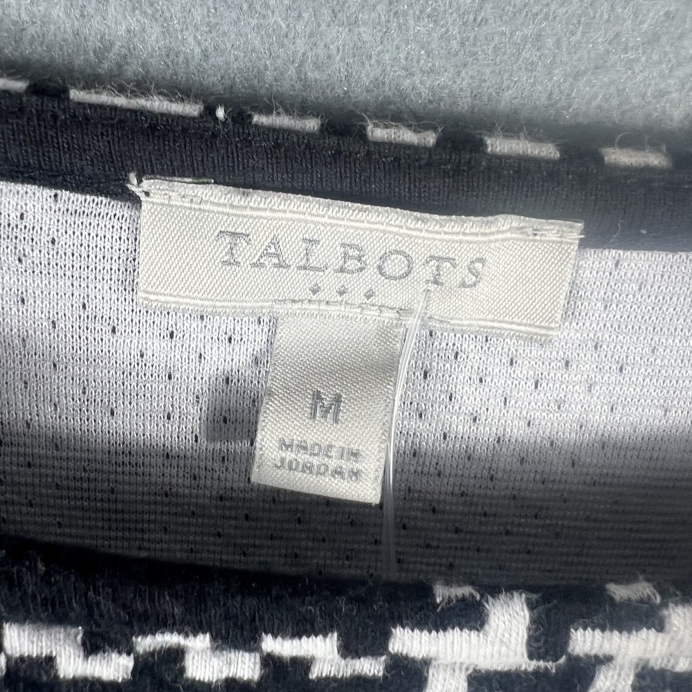 Talbots Women's M Black White Plaid Windowpane Long Sleeve Boat Neck Top Blouse - Picture 3 of 6